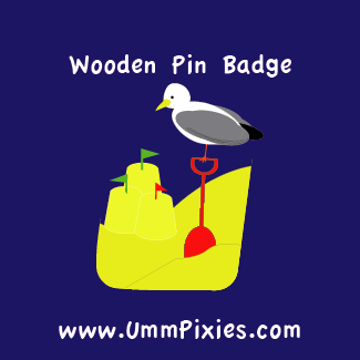 Seaside Seagull wooden pin badge
