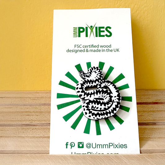 Adder British Snake wooden pin badge