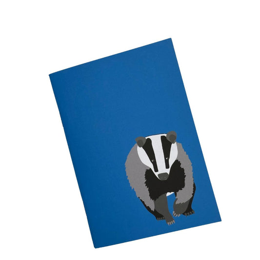 Blue Badger pocket notebook 36 plain pages. made with recycled paper and printed with plant based dyes at a UK carbon neutral printers