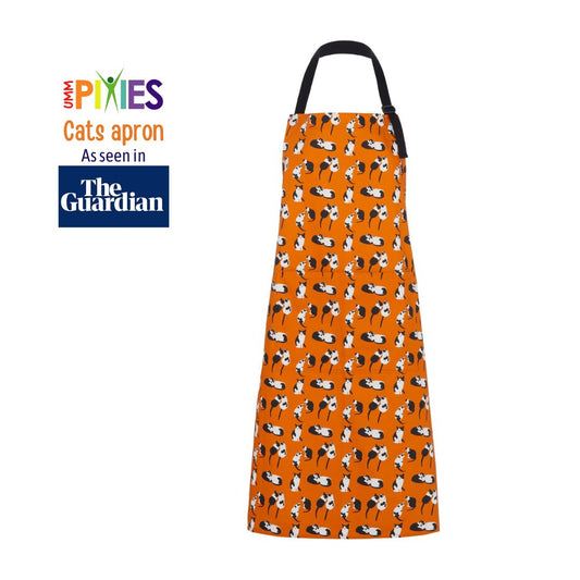 Orange organic cotton cats apron as featured in the Guardian Gift Guide