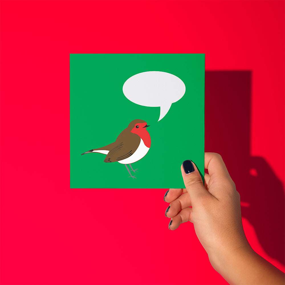 NEW: What does the Robin Say? Festive Green Christmas Greetings Card