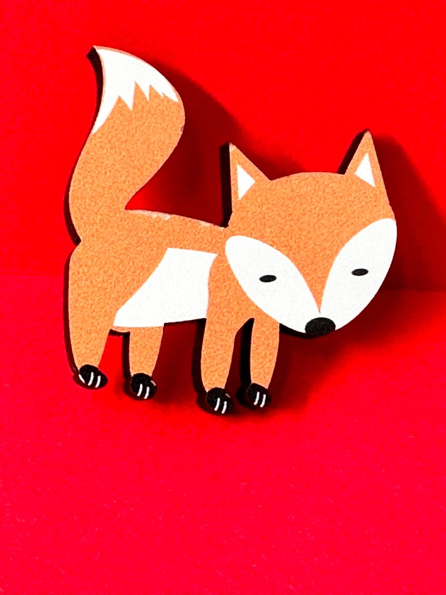 Fox wooden pin badge - walking fox