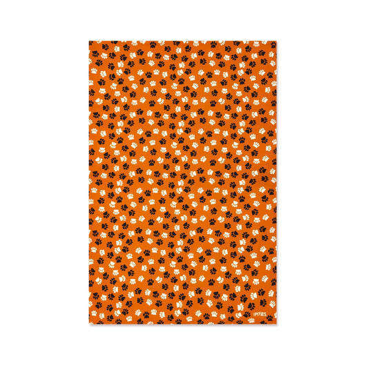 Orange Paw Print Tea Towel in organic Cotton from UmmPixies. Designed and made in the UK