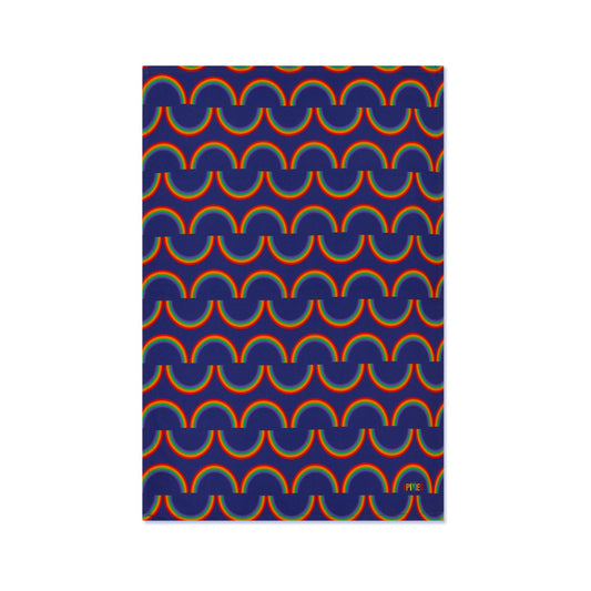 organic cotton rainbow stripe tea towel. designed and made in Britain