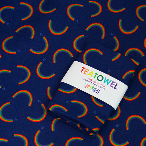 organic cotton rainbow scatter tea towel. designed and made in Britain
