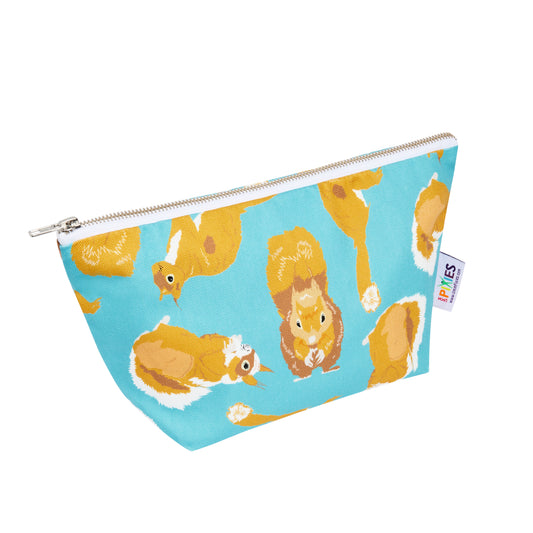 Pouch with squirrel pattern on a blue background