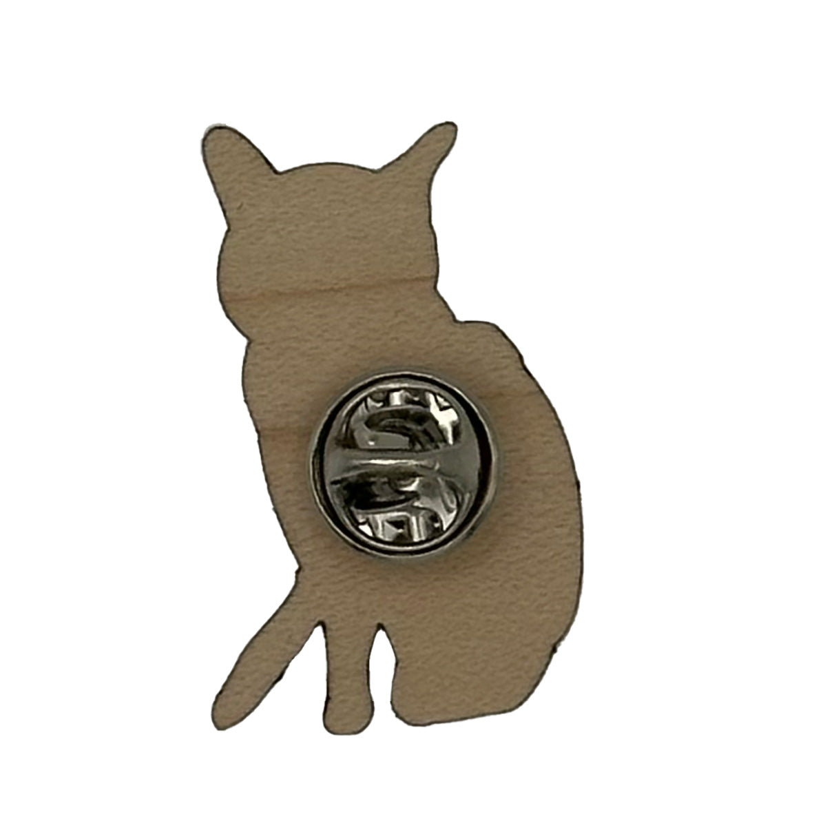 Black and White Tuxedo Cat pin badge showing the reverse