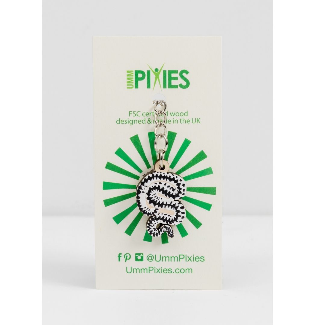 Adder British Snake wooden charm keyring