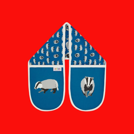Organic cotton blue badger double oven gloves