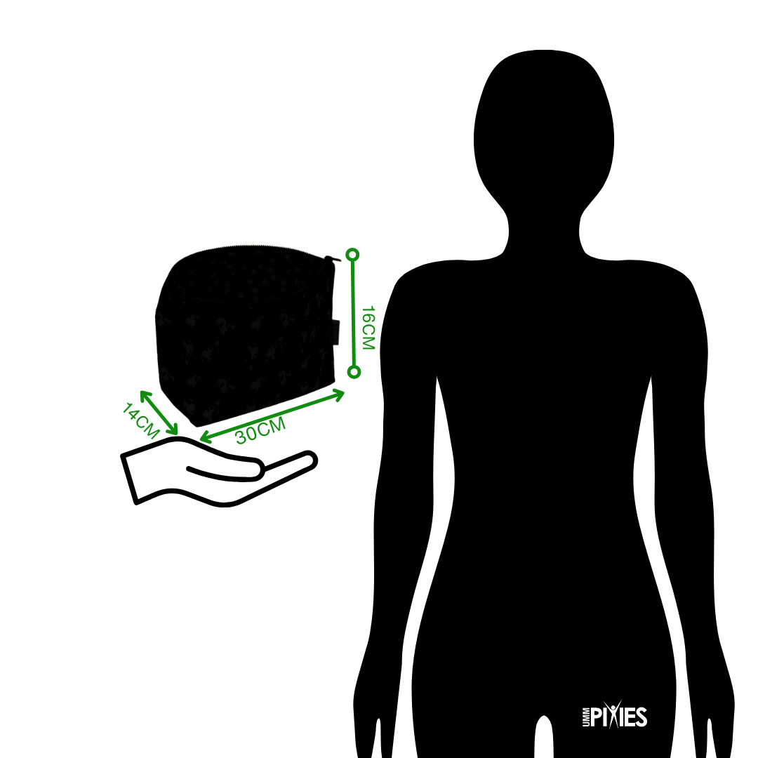 Silhouetted Ummpixies really useful bag shown against silhouetted human form