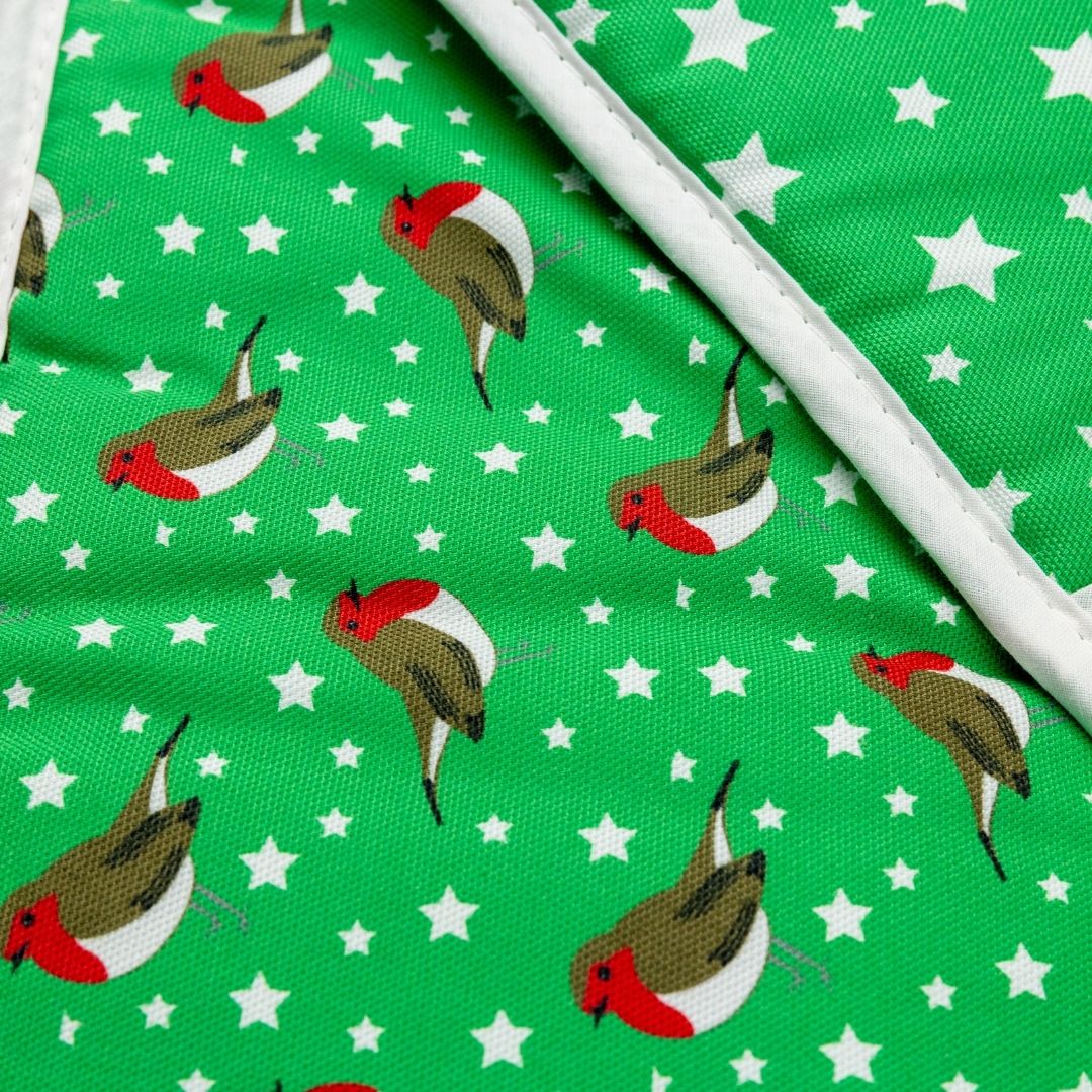 Festive Green Robins Double Oven Gloves