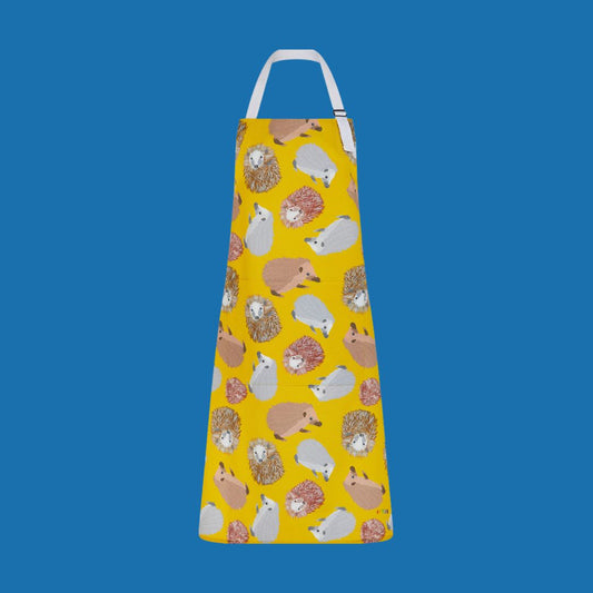 hedgehogs apron in sunny yellow cotton