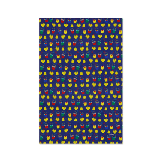 buckets and spades seaside tea towel organic cotton kitchen cloth , designed and made in Britain