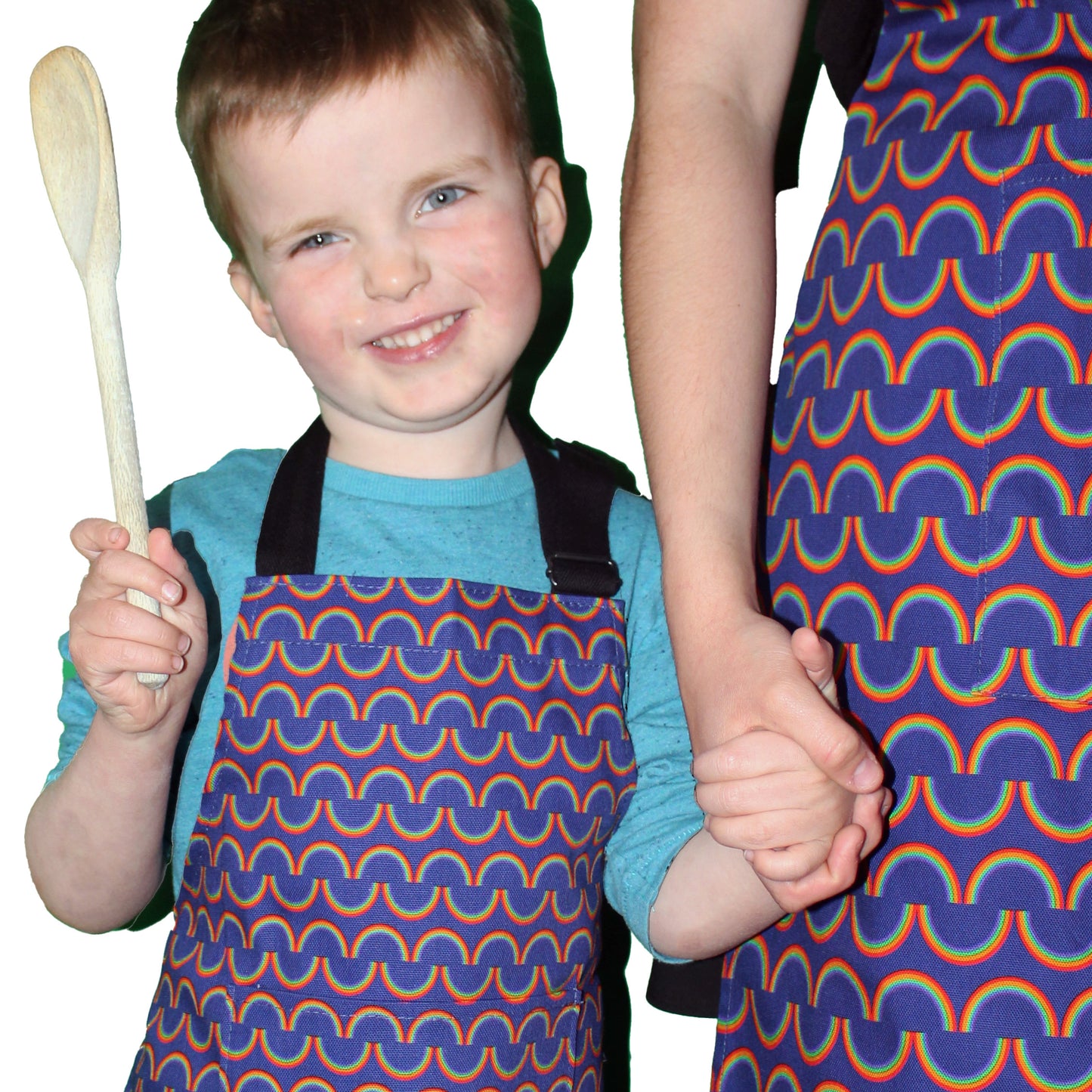 Rainbow Stripe Kitchen Cook's Set with matching Adult & Child Aprons