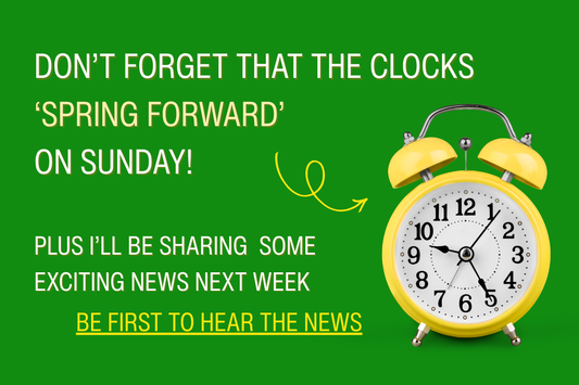 Graphic showing alarm clock and text referring to the advent of British summertime