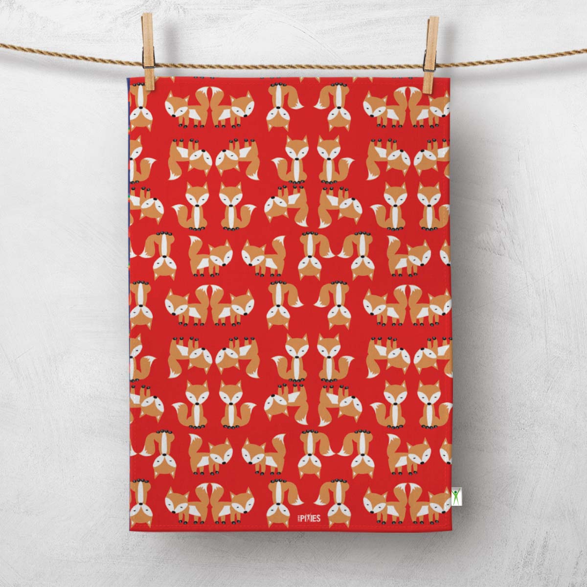 Red Fox Parade Tea Towel in organic Cotton from UmmPixies. Designed and made in the UK