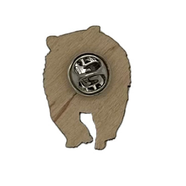 Wooden badger pin badge showing the reverse