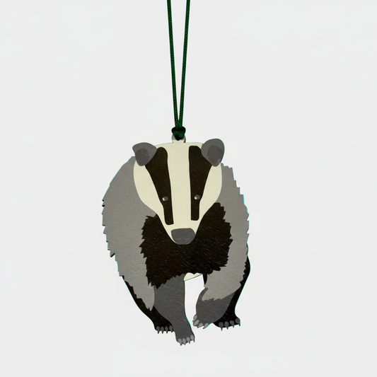 Wooden badger shaped hanging decoration