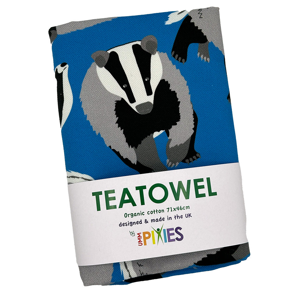 Badger organic cotton tea towel shown in packaging