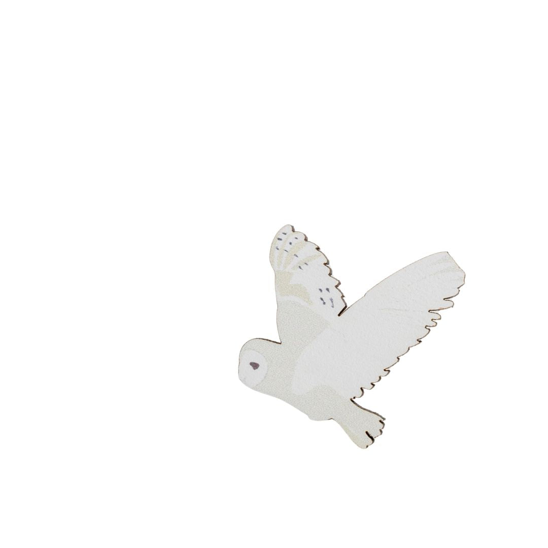 Barn owl wooden pin badge