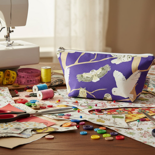 Need to organise your craft supplies.  A gorgeous purple really useful bag with my british owls illustrations is the perfect way to keep your projects neatly organised 