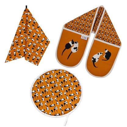 Aga Cover, Oven Gloves & Tea Towel Set: Cats