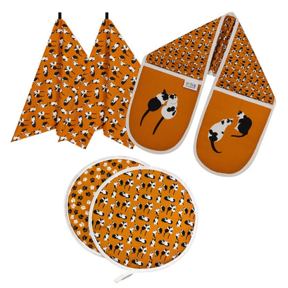 Aga Cover, Oven Gloves & Tea Towel Set: Cats