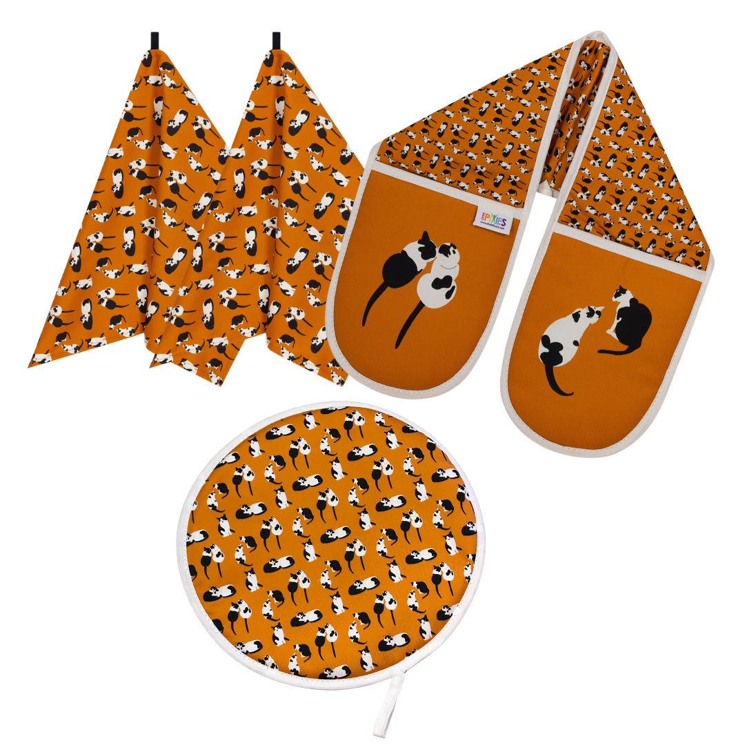 Aga Cover, Oven Gloves & Tea Towel Set: Cats