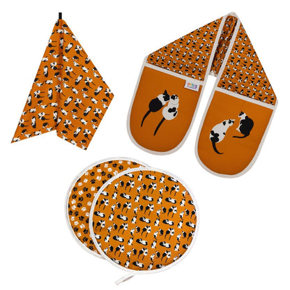 Aga Cover, Oven Gloves & Tea Towel Set: Cats