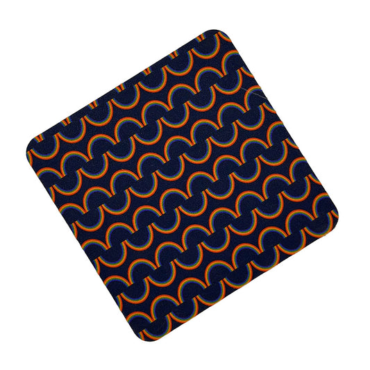 rainbow stripe coaster from UmmPixies FSC certified board and cork, designed and made in Britain, bright joyful rainbows