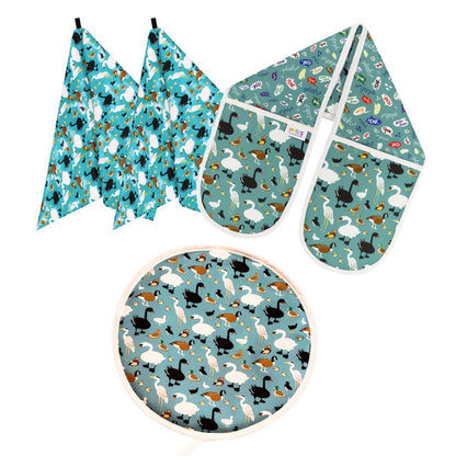 Aga Cover, Oven Gloves & Tea Towel Set: Ducks