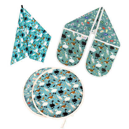 Aga Cover, Oven Gloves & Tea Towel Set: Ducks