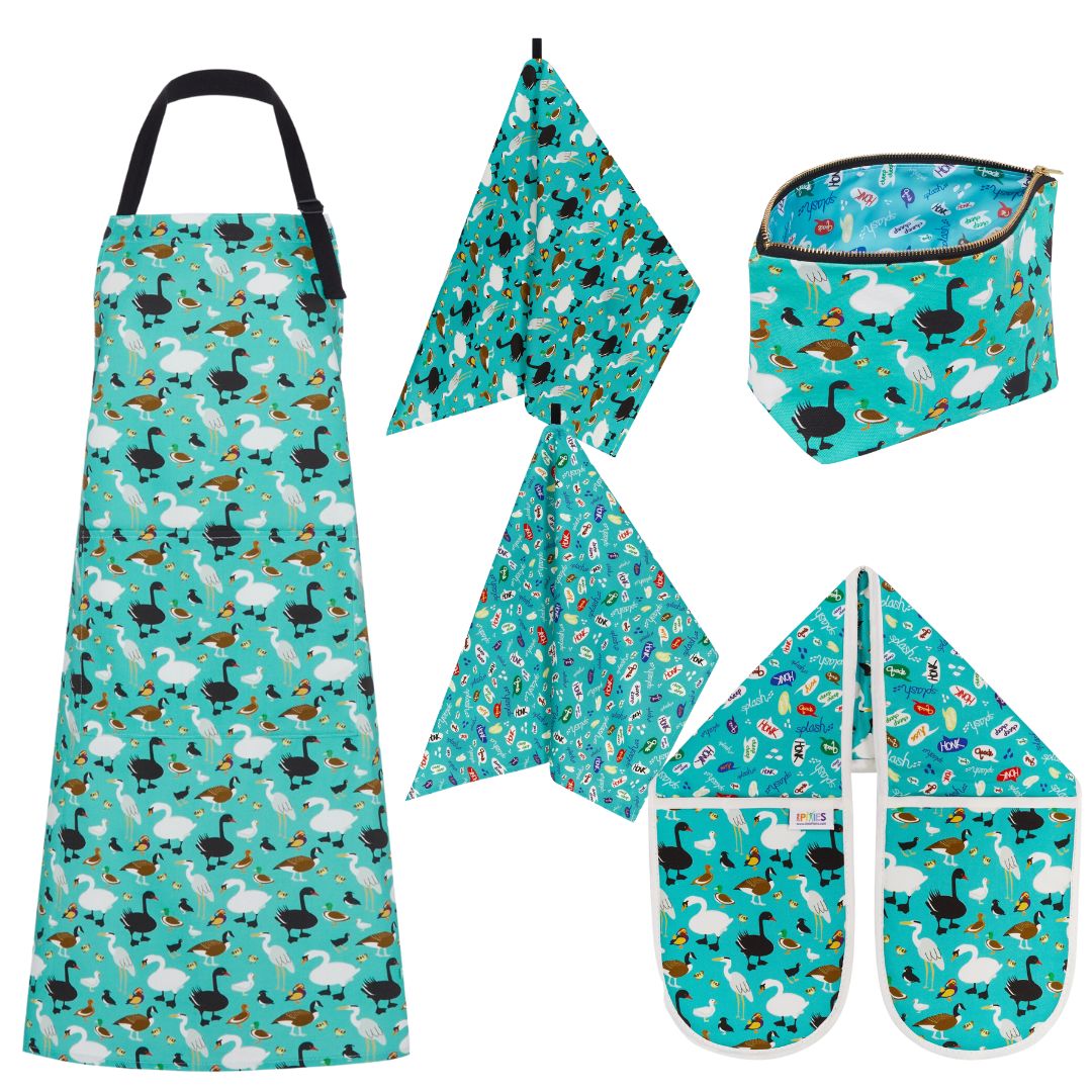 Ducks collection featuring apron, tea towel oven gloves and really useful bag