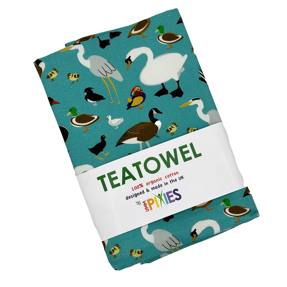 Ducks organic cotton tea towel shown in packaging