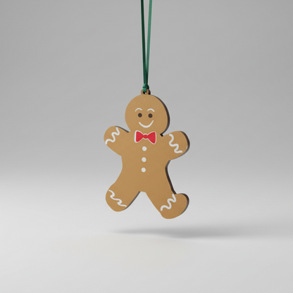 wooden gingerbread hanging decoration against a plain white background