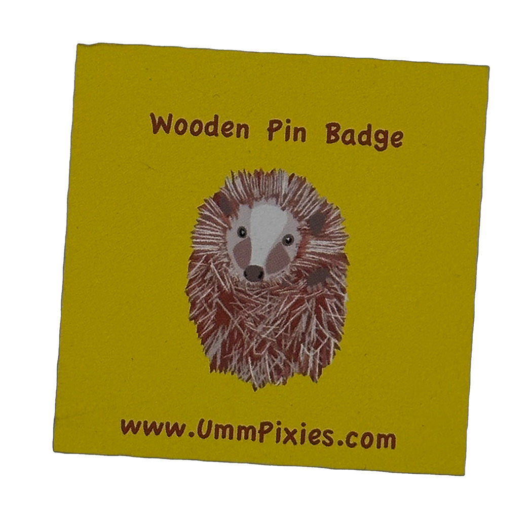 hedgehog wooden pin badge display card