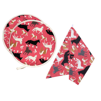 Aga Cover & Tea Towel Set: Horses & Ponies