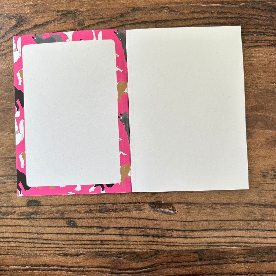 inside front cover of pink horses design pocket notebook 