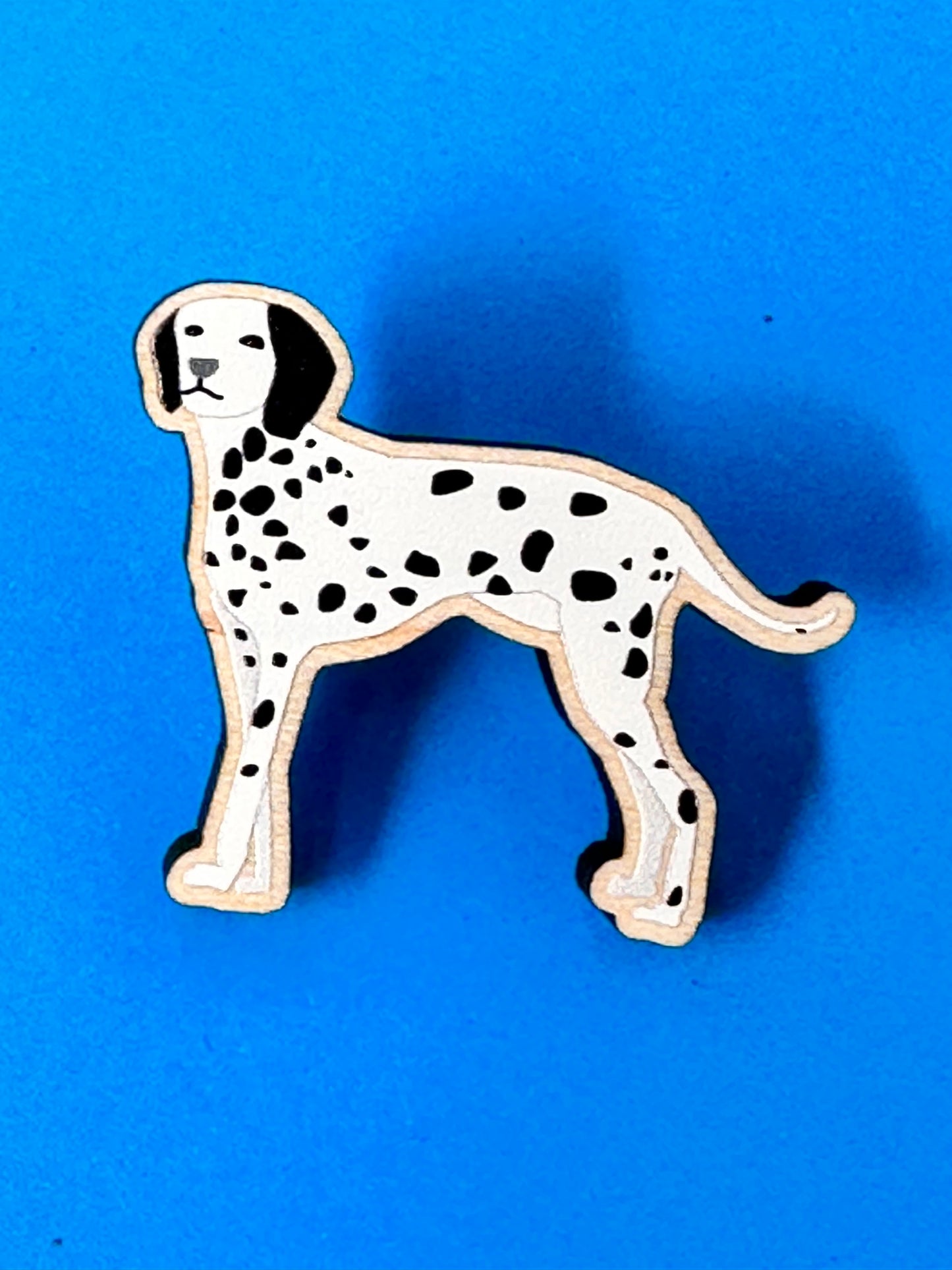 dalmatian pin badge sustainable wood. made in britain