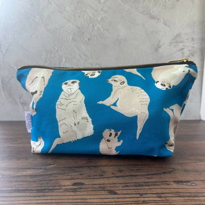 Bright blue Meerkats illustrated really useful bag shown closed