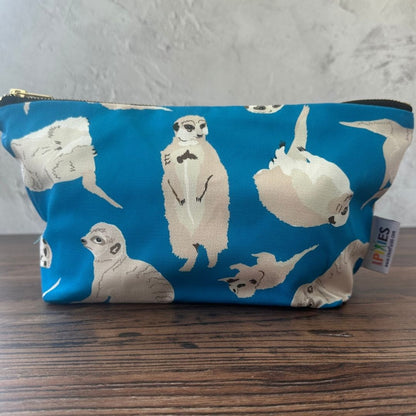 Bright blue Meerkats illustrated really useful bag shown closed
