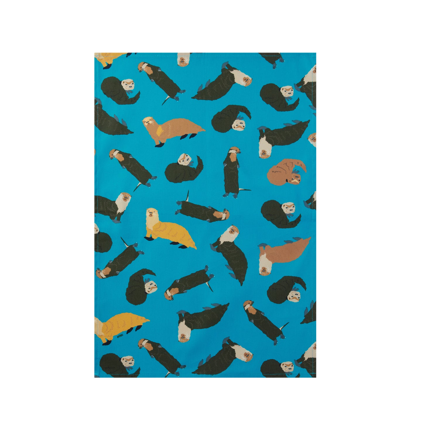 Petrol blue tea towel with otters design