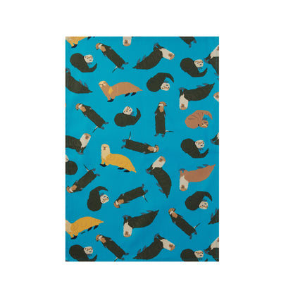 Petrol blue tea towel with otters design