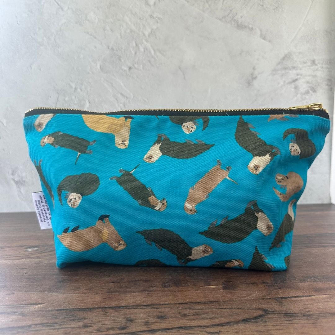 Petrol Blue Otters illustrated really useful bag shown with zip closed