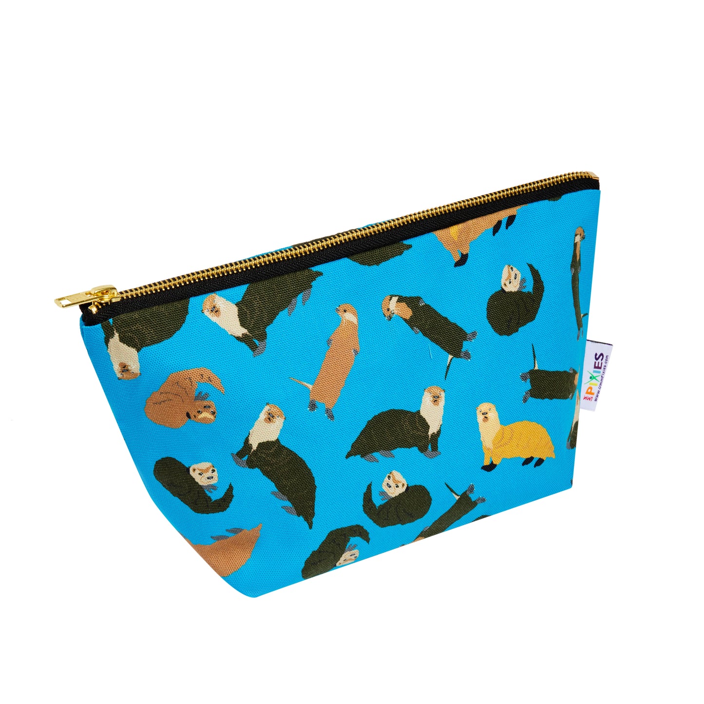 Blue pouch with otter pattern on a white background