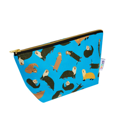 Blue pouch with otter pattern on a white background