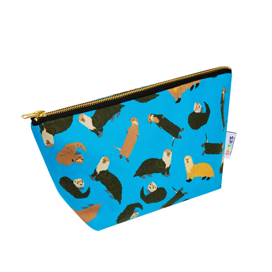 Blue pouch with otter pattern on a white background
