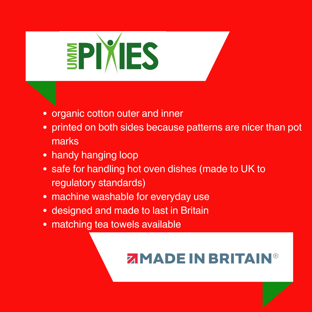 UmmPixies UmmPixies product features description on a red background with brand logo.