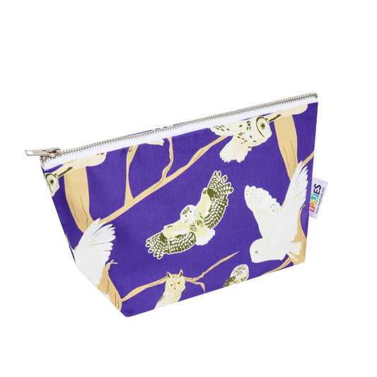 Purple zipped pouch with owl pattern 