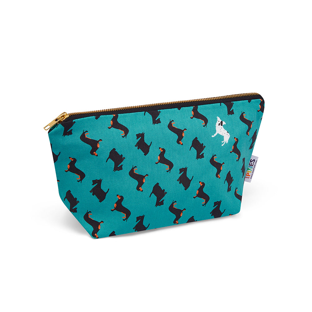 Dogstooth Design really useful bag  featuring illustrations of daschund, Scottish terrier and rescue dog shown with zip closed
